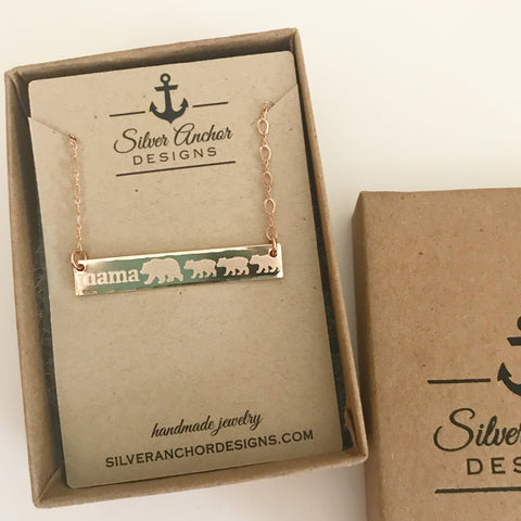 Mama Bear & Cubs Bar Necklace