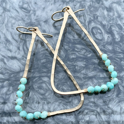 Amazonite Triangle Hoop Earrings