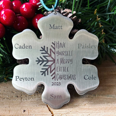 Family Snowflake Merry Christmas Ornament