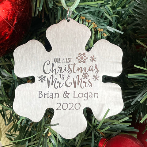 First Christmas As Mr & Mrs Snowflake Ornament
